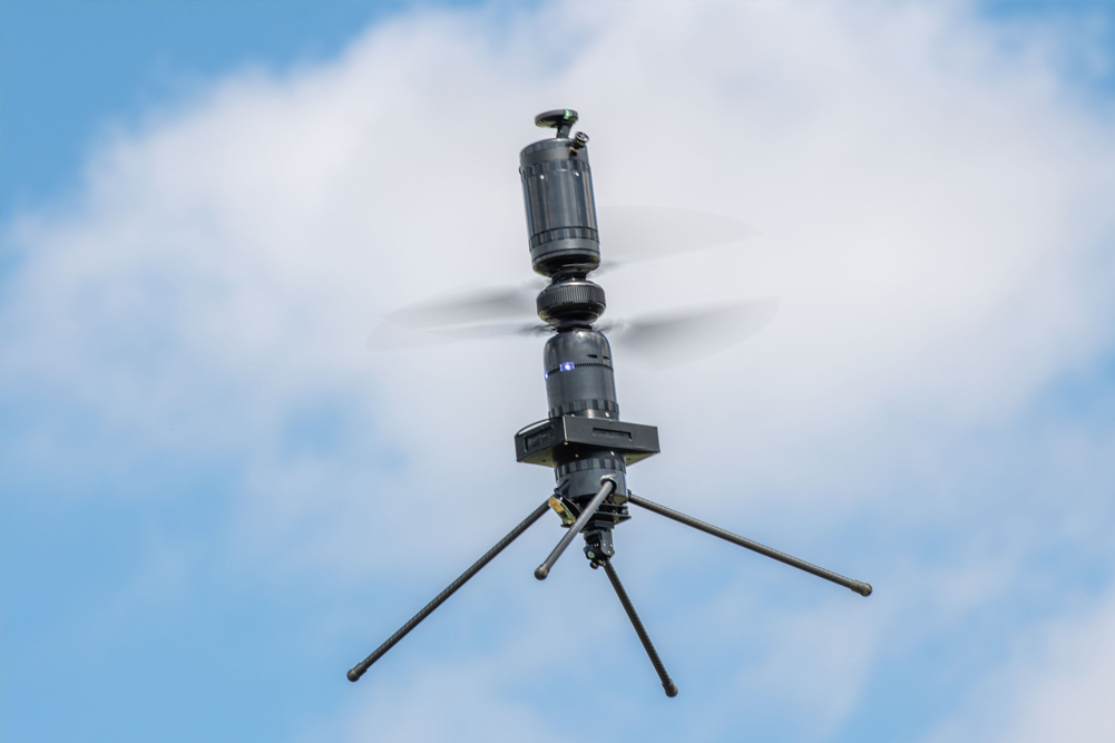 An uncrewed aerial vehicle (UAV) takes flight during the DARPA Triage Challenge Workshop 1 event.