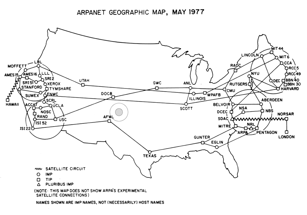 ARPANET geographic map, May 1977