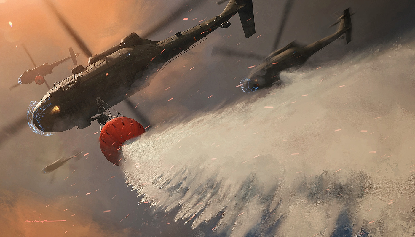 Uncrewed helicopters using ALIAS-developed autonomy drop thousands of gallons of water to help extinguish wildfire.
