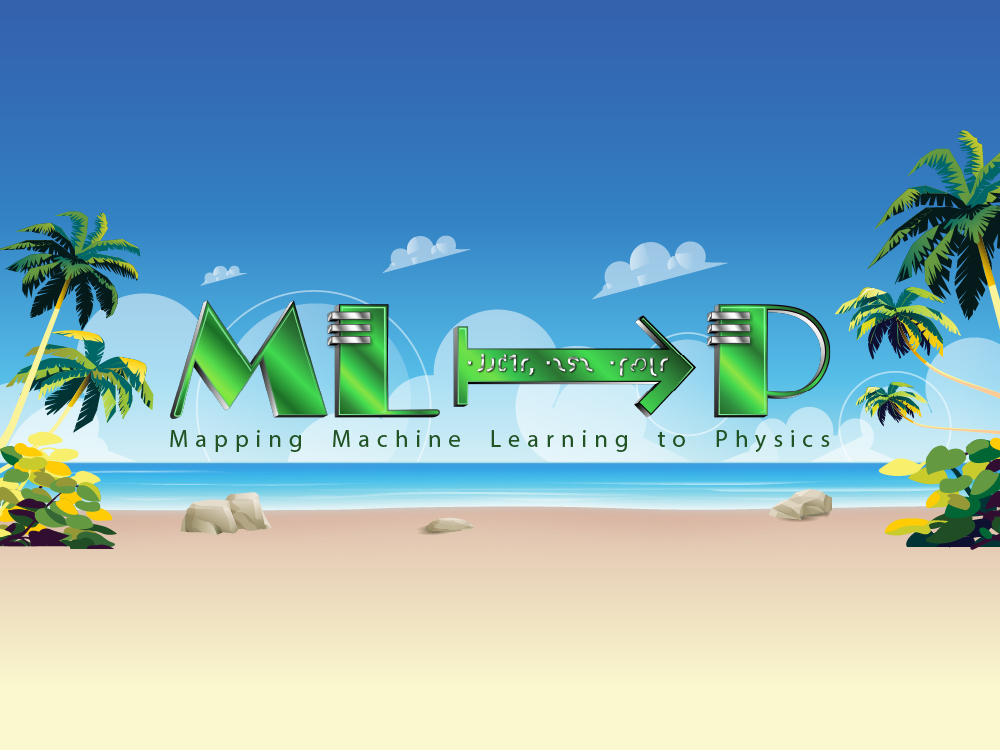 Text that says Mapping Machine Leaning to Physics over an ocean and sand