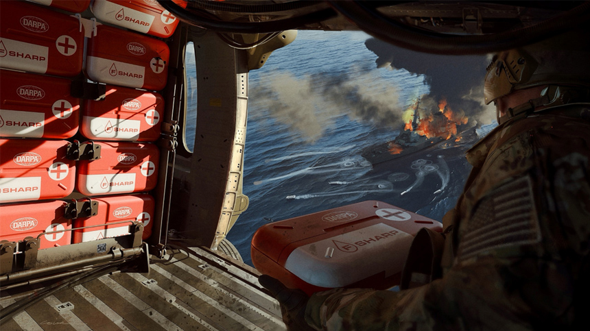 Artist’s concept of FSHARP product being deployed for disaster response.