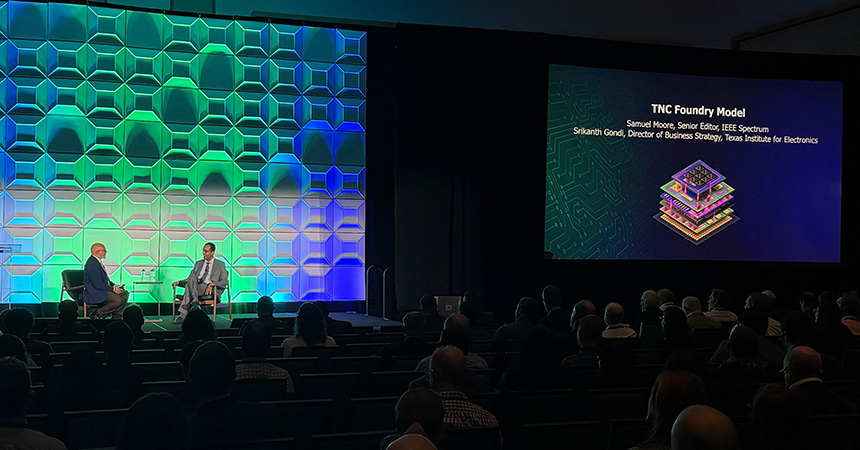 IEEE Spectrum Senior Editor Samuel Moore and Srikanth Gondi, Director of Business Strategy, Texas Institute for Electronics, hold a fireside chat.