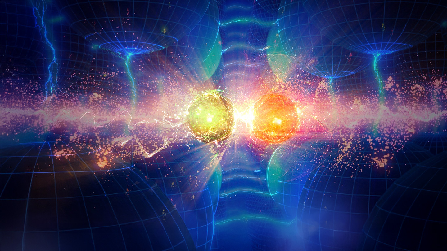Artist's concept of a hydrogen fusion reaction in a metal hydride lattice.