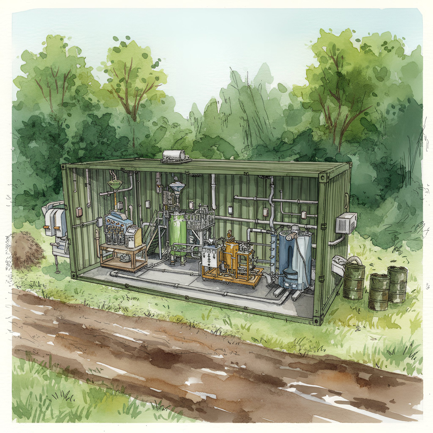 Artist’s concept demonstrating innovative system to convert biomass waste into valuable chemicals, revolutionizing lignin upcycling to create a resilient and sustainable global chemical manufacturing supply chain.