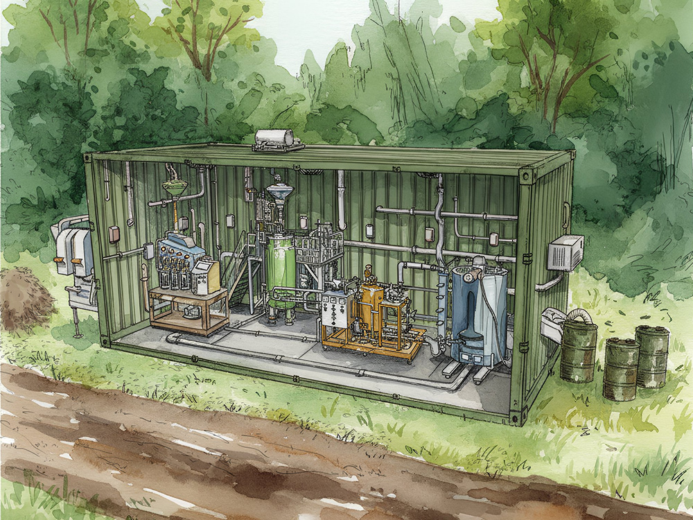 Artist’s concept demonstrating innovative system to convert biomass waste into valuable chemicals, revolutionizing lignin upcycling to create a resilient and sustainable global chemical manufacturing supply chain.