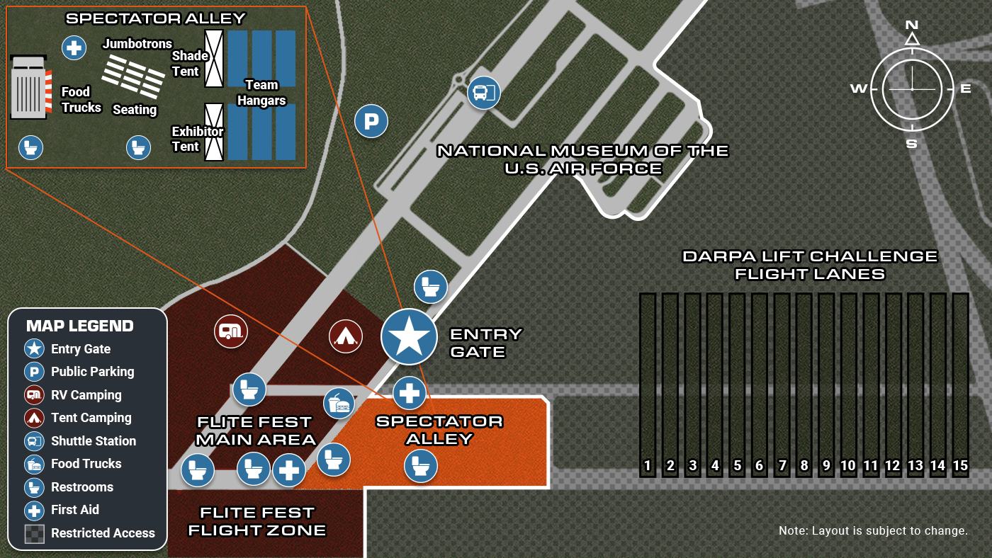 Map and layout for the DARPA Lift Challenge in August 2026