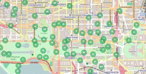 Image Caption: A map of the National Mall in Washington, D.C., shows the location of the SIGMA mobile radiation detectors as deployment participants moved around the city. DARPA's SIGMA program is developing networked sensors that can provide dynamic