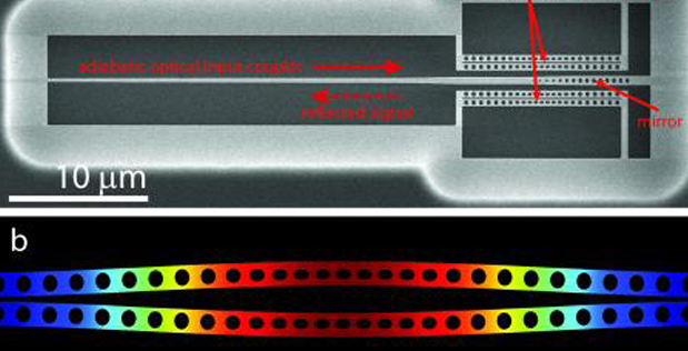 squeezedlight_619_316.jpg Image of the silicon micromechanical resonator used to generate squeezed light. California Institute of Technology image.